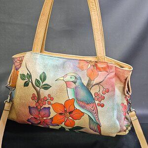 Anna By Anuschka Leather Crossbody Shoulder Bag Hand Painted Bird On Branch NWOT